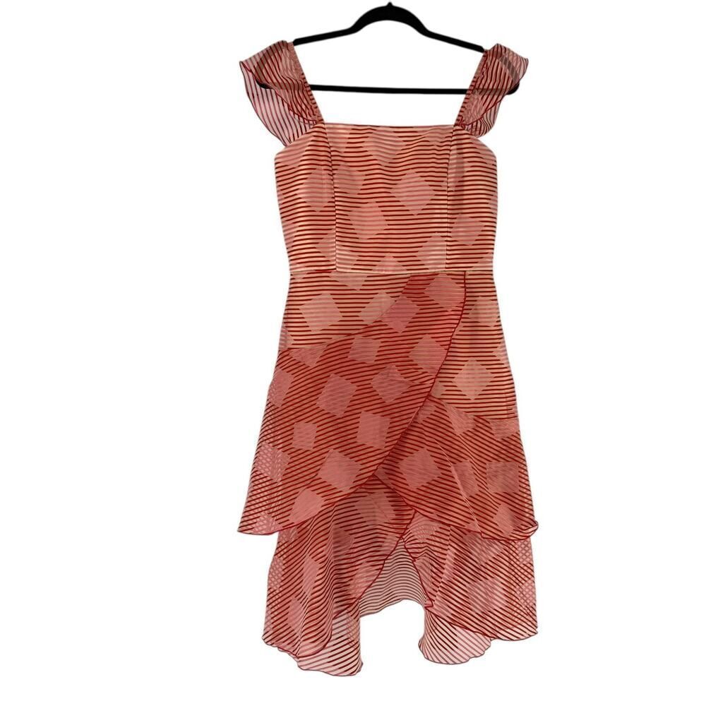 Alice Olivia Dress Size 8 Red Pink Azura Waterfall High Low Organza Ruffle NEW